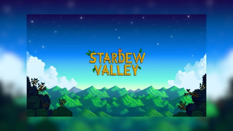 Fondo de un bosque bajo un cielo estrellado con el logo de Stardew Valley por encima.
