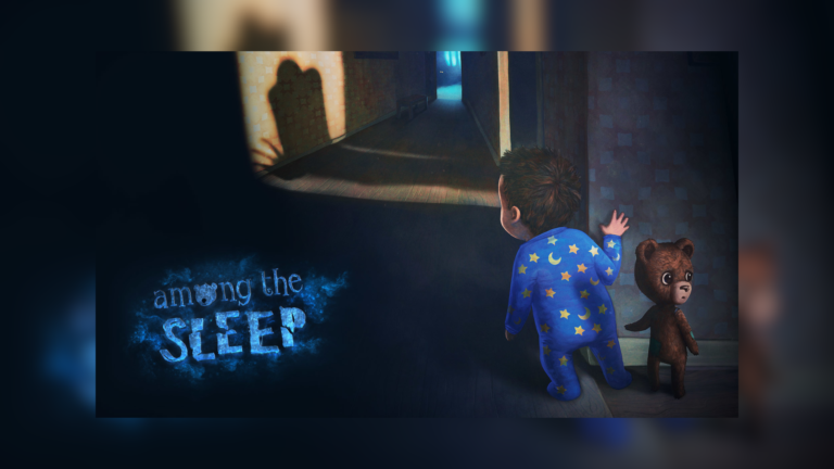 Fondo del juego en el que un bebé mira através de un pasillo en el que aparecen las sombras de los monstruos de las habitaciones.