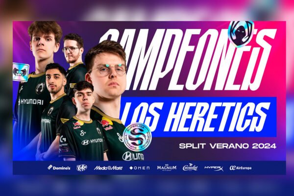 Imagen de los jugadores de Heretics como cartel promocional de su victoria como campeones de Superliga