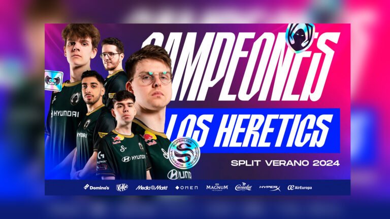 Imagen de los jugadores de Heretics como cartel promocional de su victoria como campeones de Superliga
