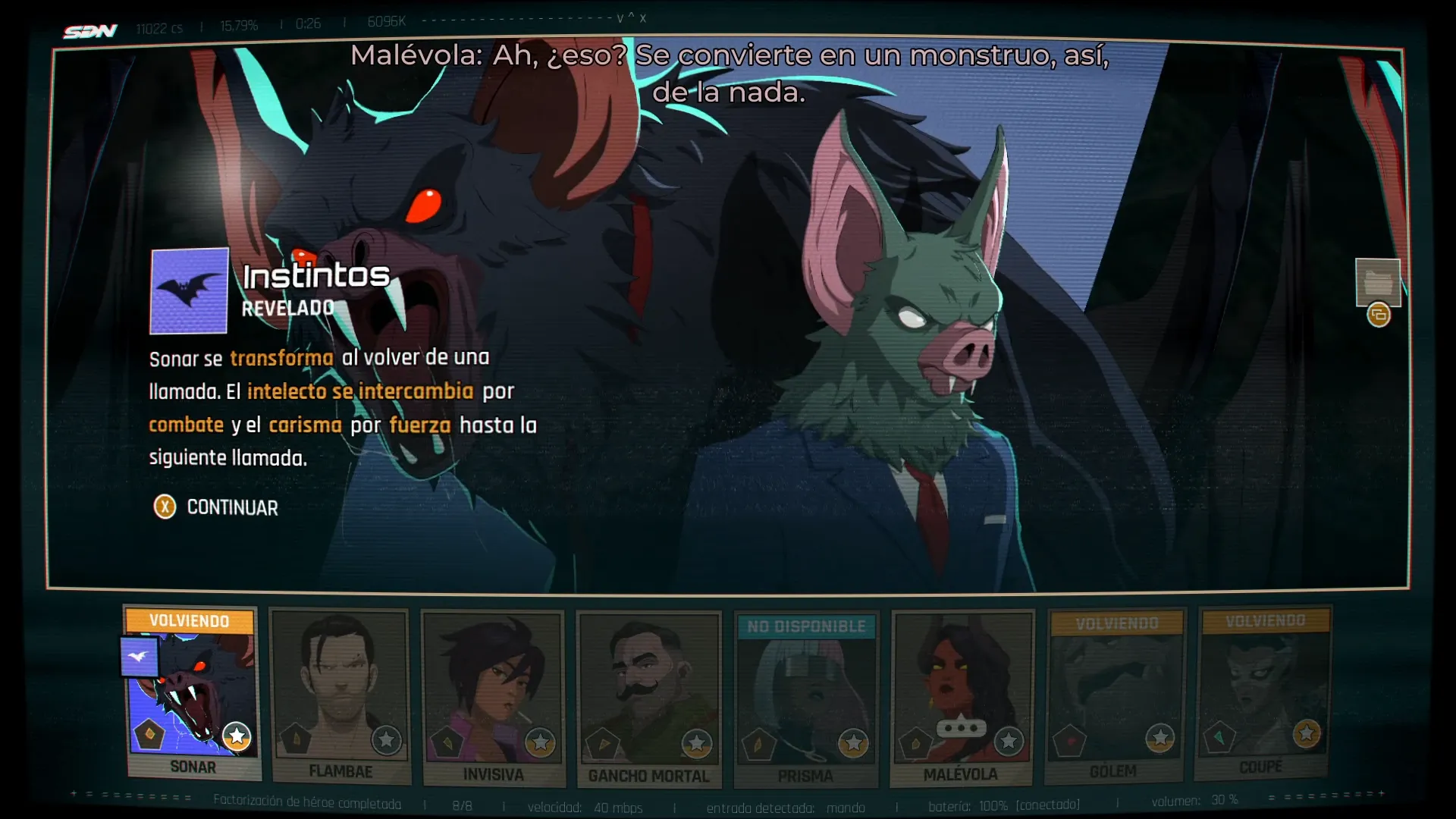 Sónar transformándose en Megamurciélago