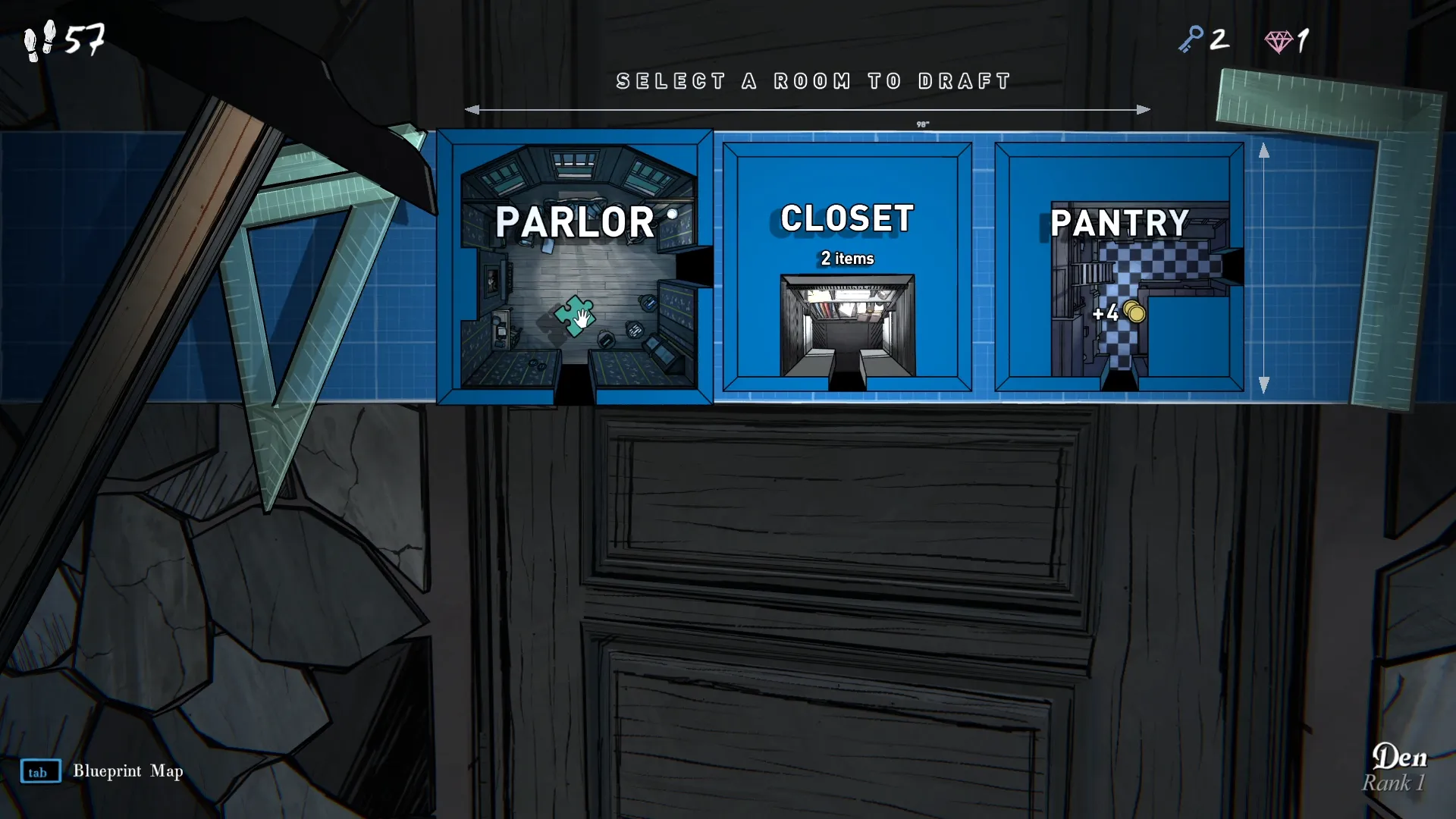 Selección de habitaciones en Blue Prince