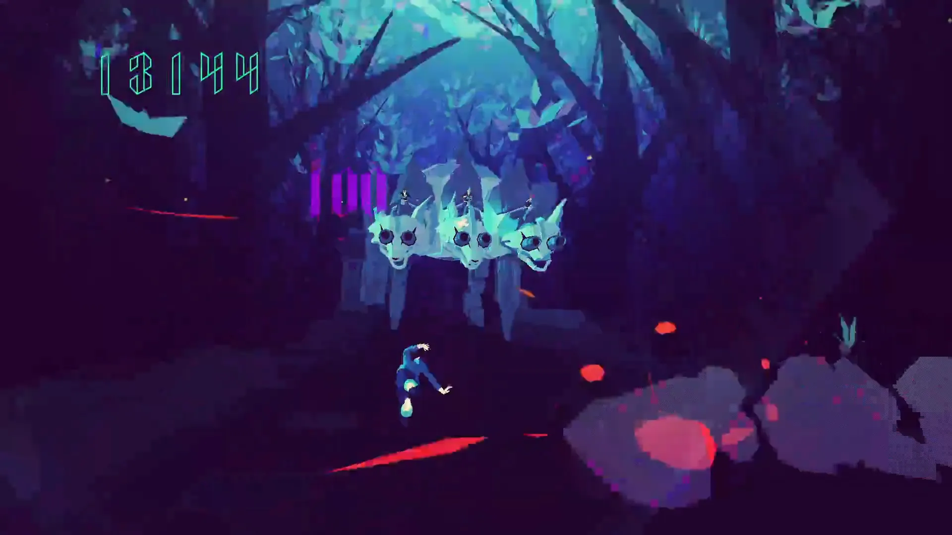 Boss de tres cabezas en Sayonara Wild Hearts