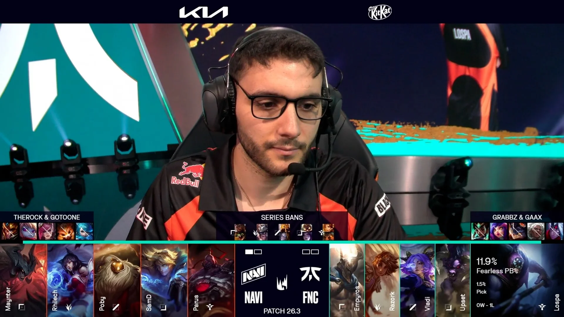 Draft del segundo mapa del primer mejor de tres de la jornada 1 de los playoffs de la LEC Versus 2026 entre NAVI y FNC