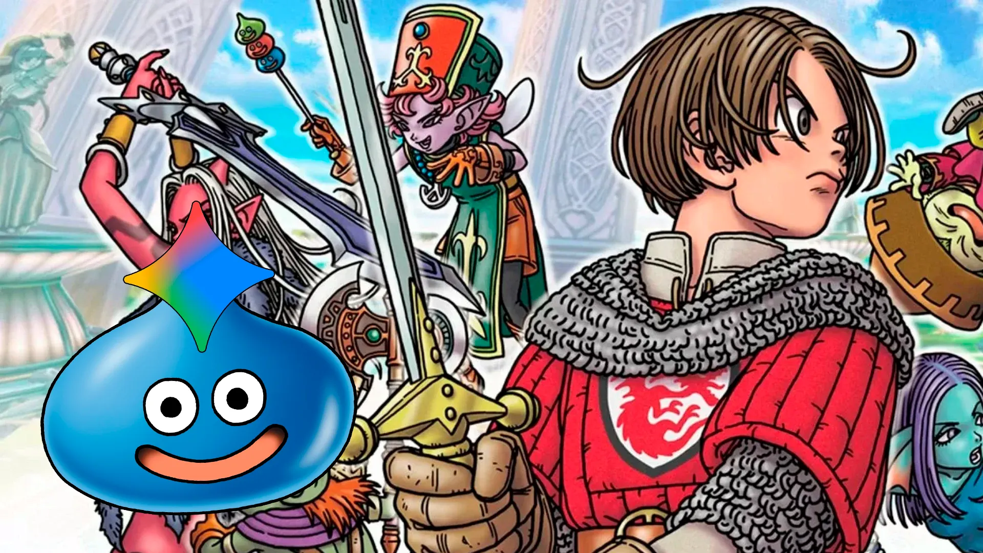 Dragon Quest X con un limo con el logo de Gemini por encima