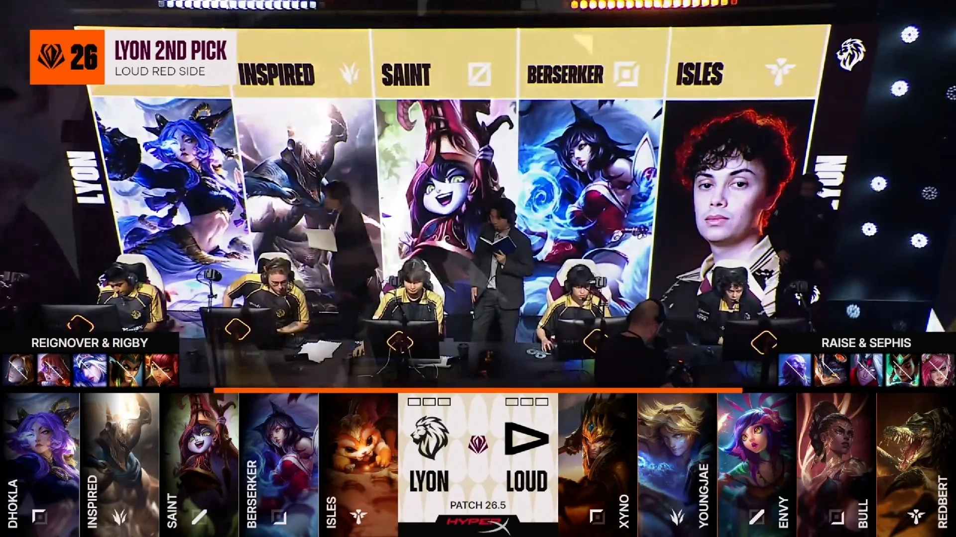 Draft del primer mapa de la segundo partida de la jornada 2 del First Stand Tournament 2026 entre LYON y LOUD