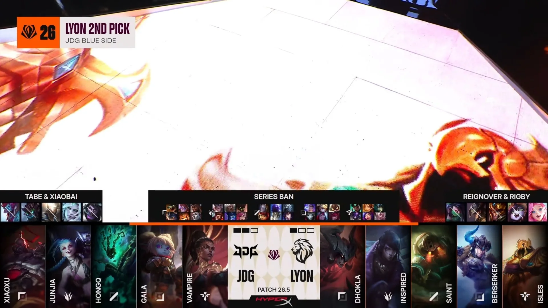 Draft del cuarto mapa de la segunda partida de la jornada 5 del First Stand Tournament 2026 entre LYON y JDG