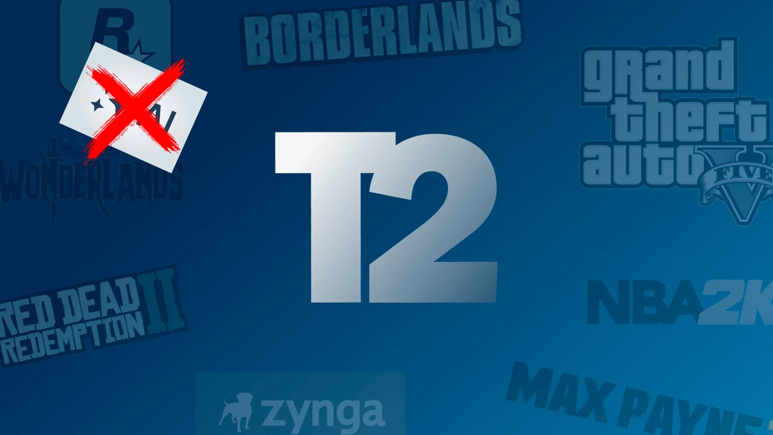 Logo de Take Two Interactive con "IA" tachada