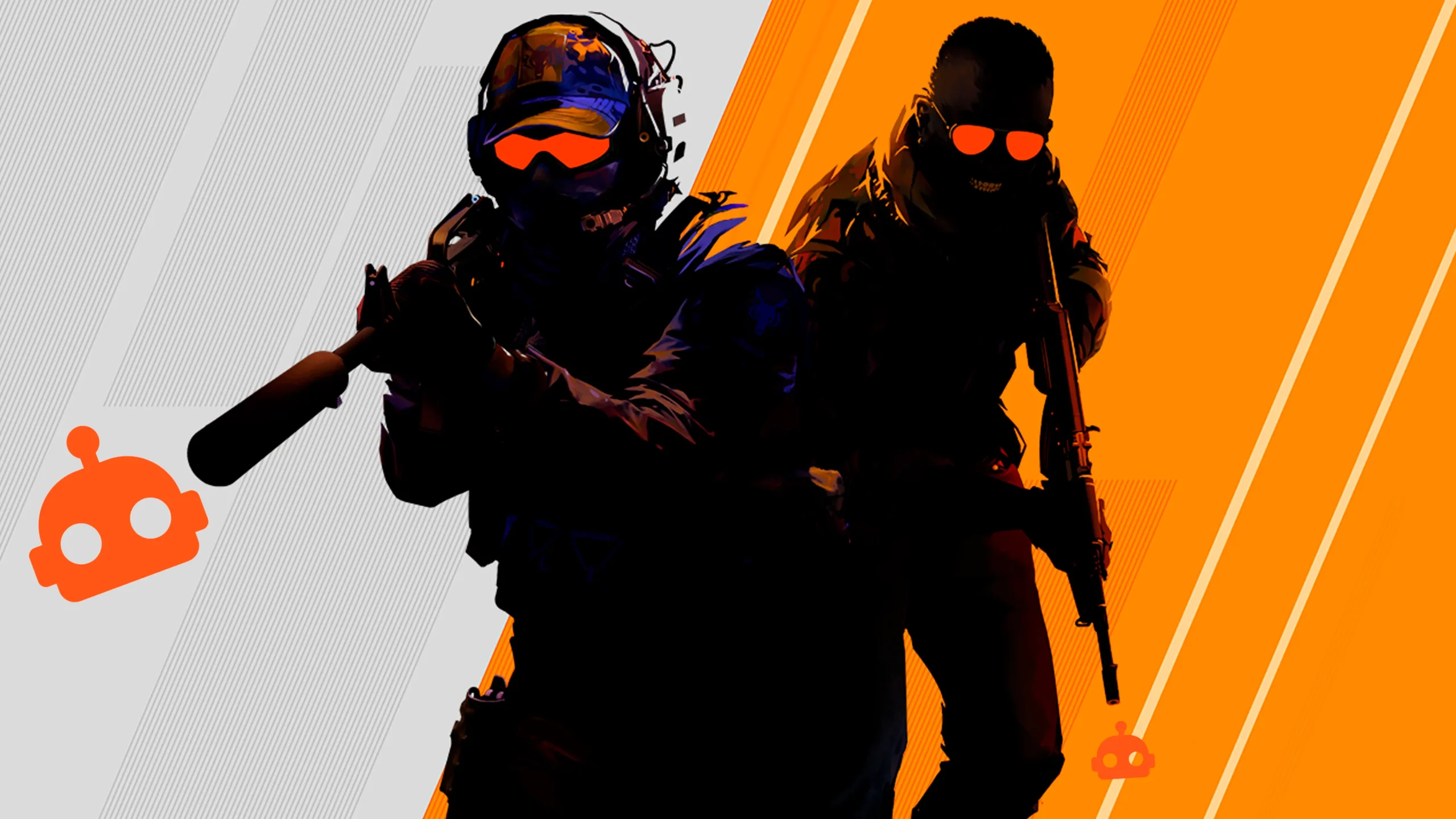 La portada de Counter Strike 2, con las armas apuntando a iconos de bots