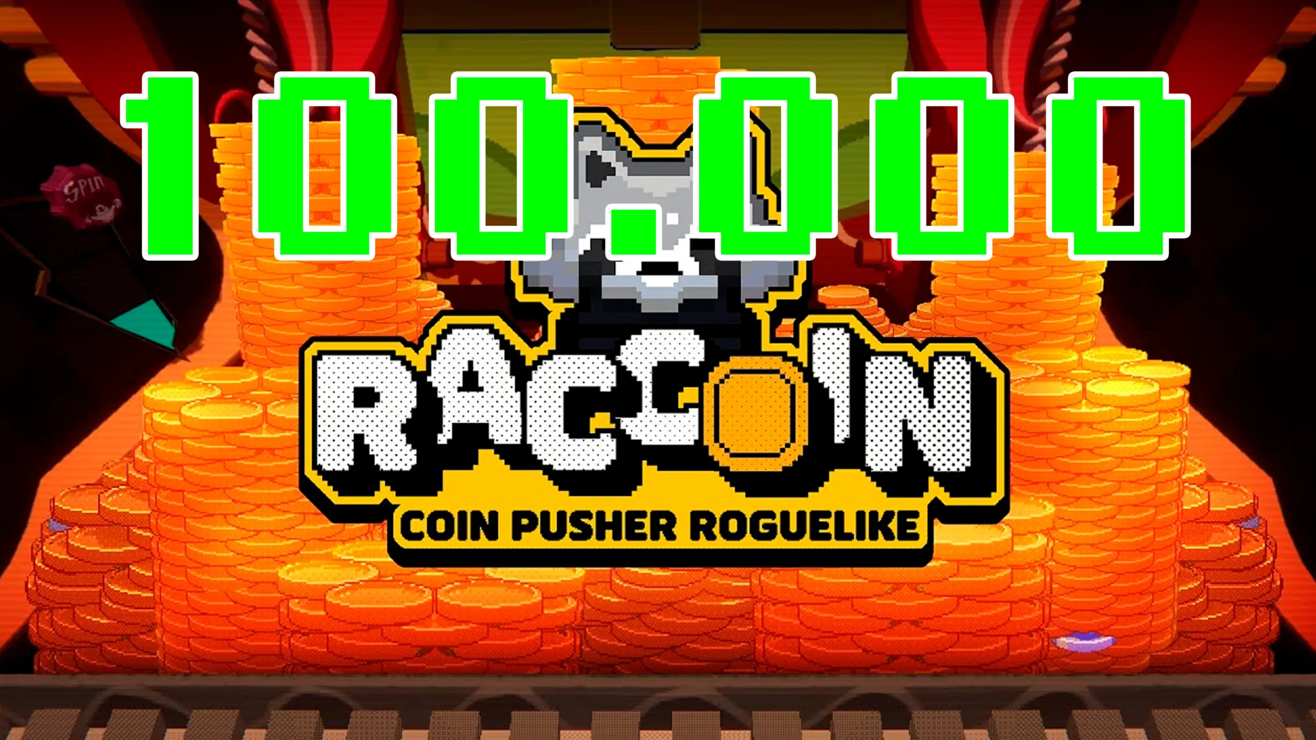Raccoin con un "100.000" muy grande simbolizando sus ventas