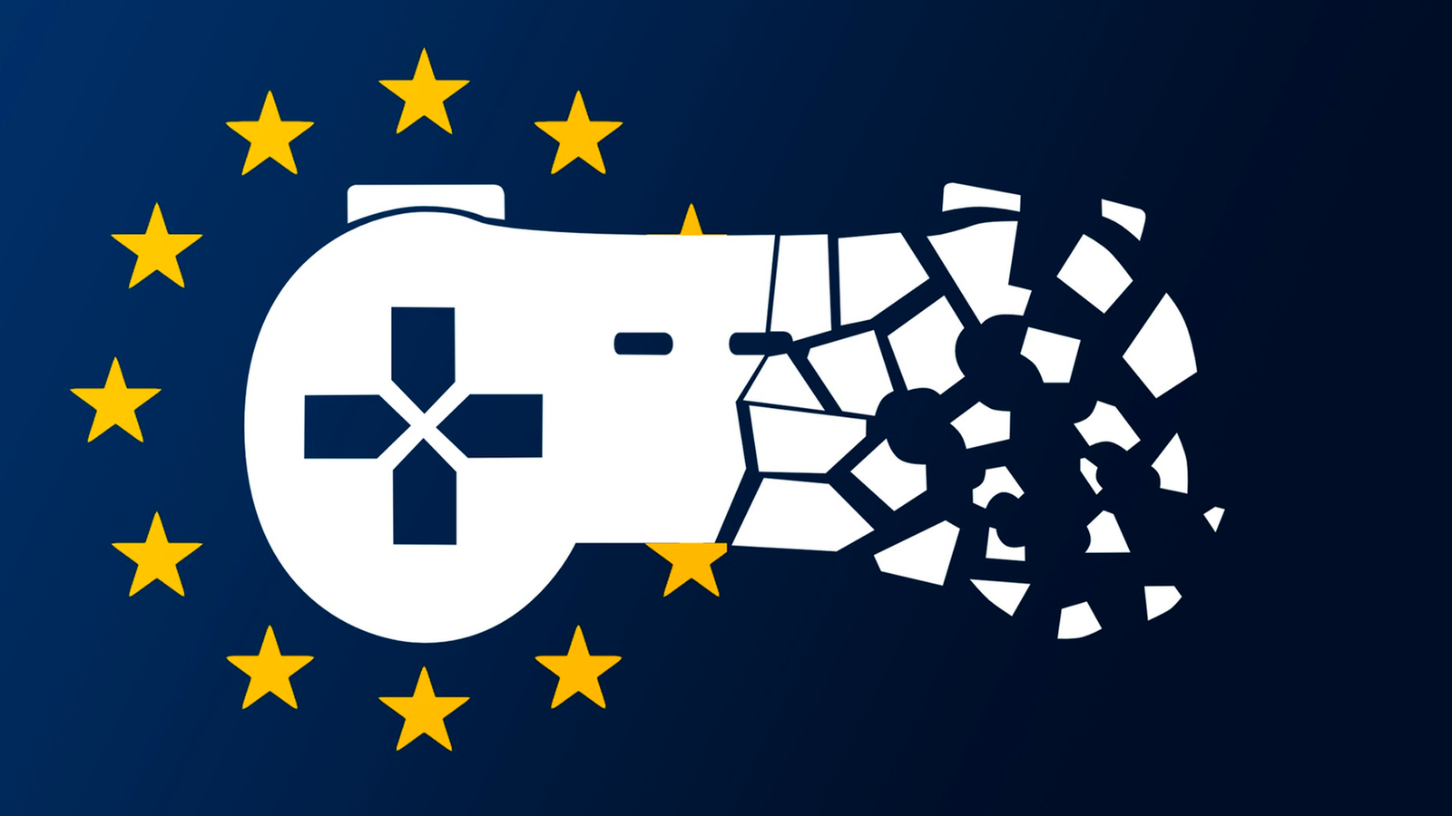 El logo de la iniciativa Stop Killing Games con las estrellas de la Unión Europea de fondo