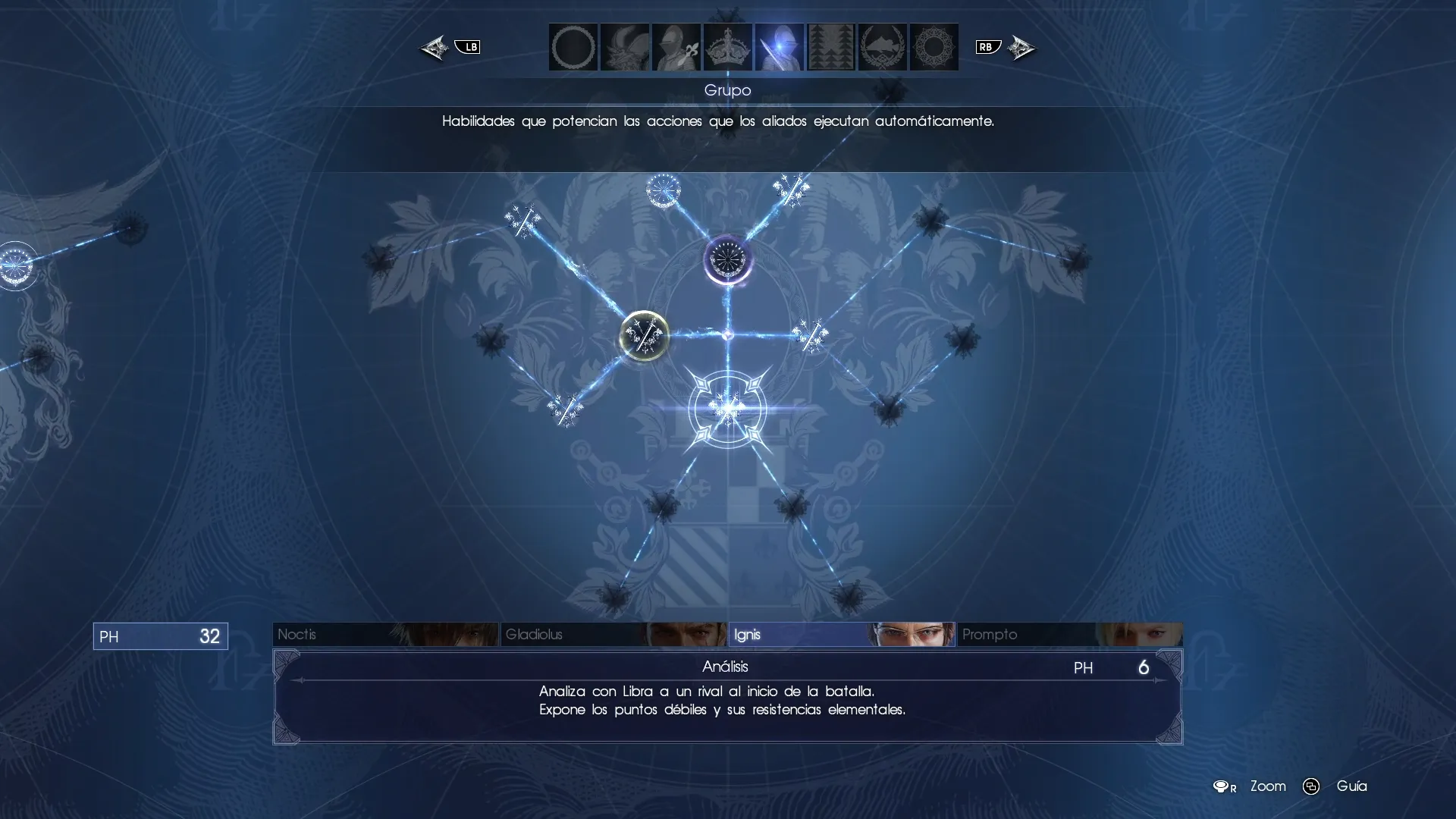 Uno de los árboles de habilidades de Final Fantasy XV