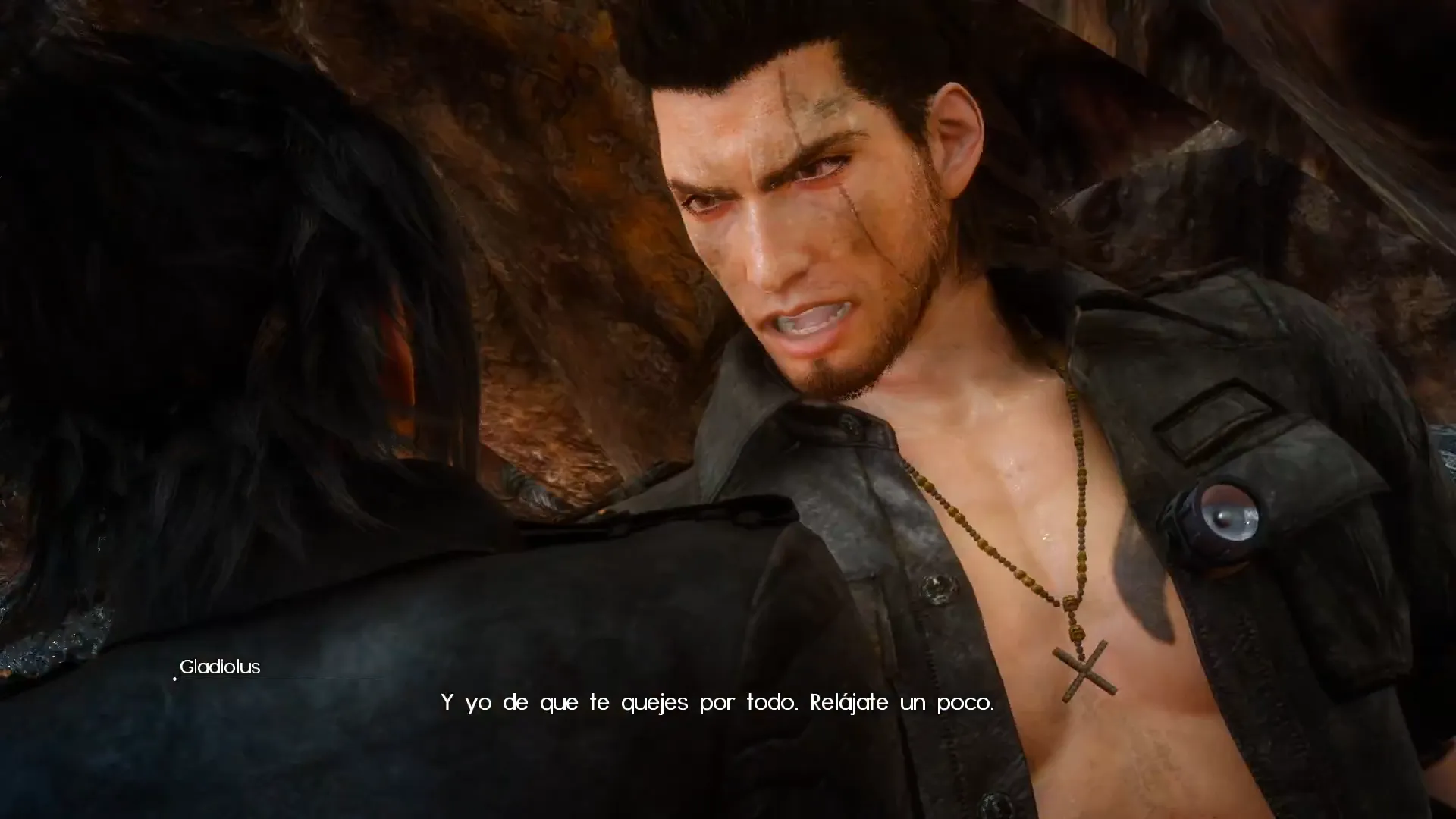 Gladiolus diciéndole a Noctis que pare de quejarse