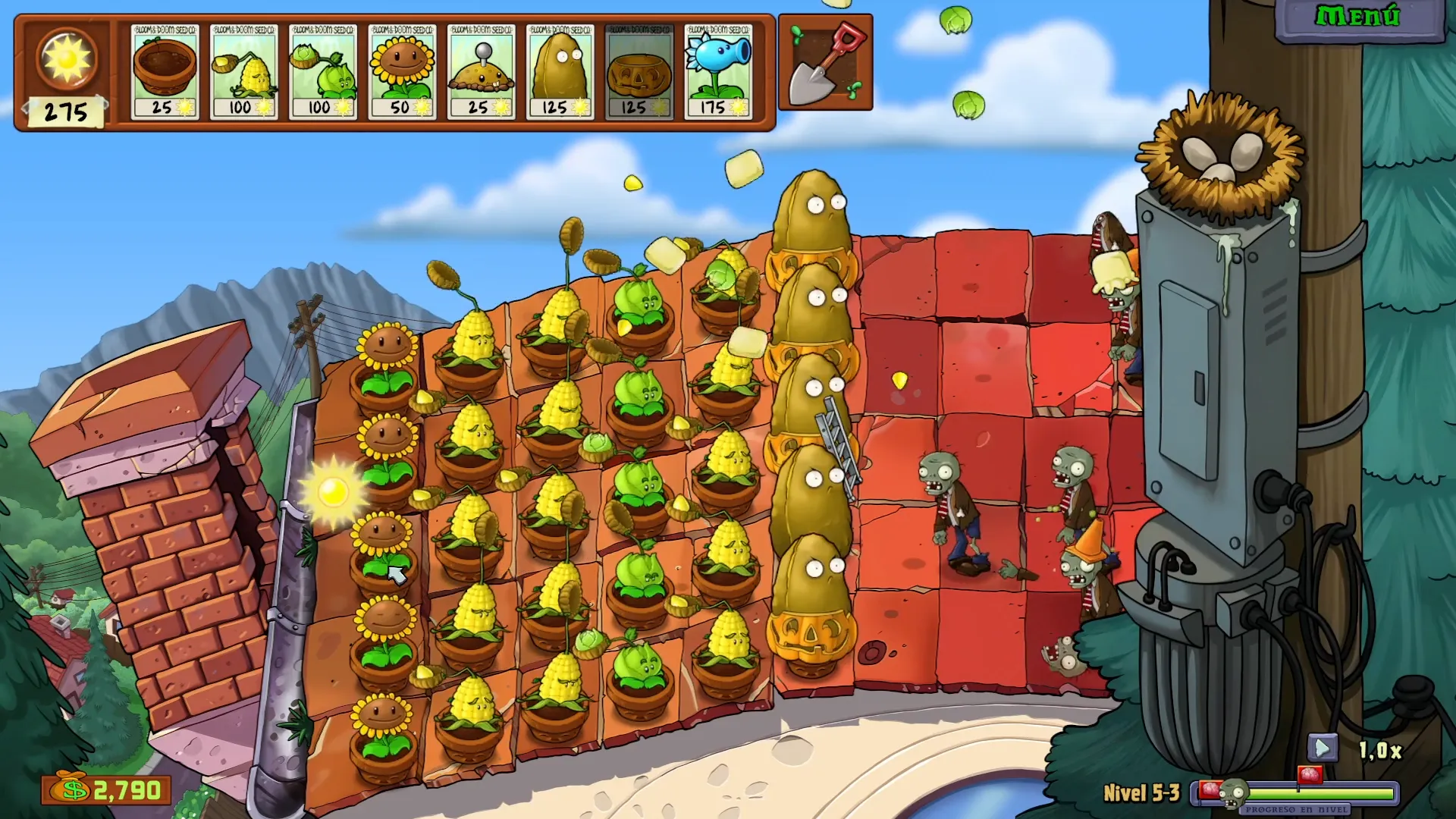 Uno de los niveles del tejado de Plants vs. Zombies: Replanted