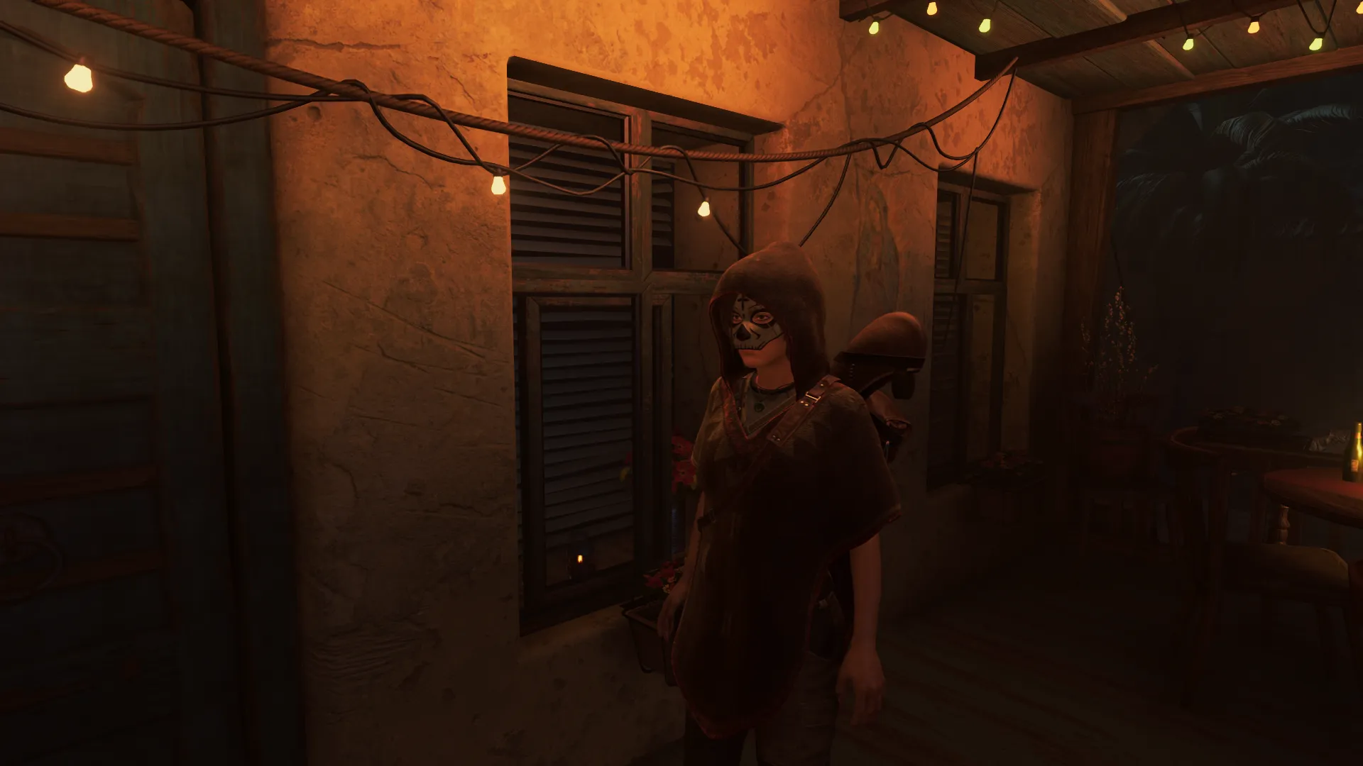 Lara con una máscara de calavera