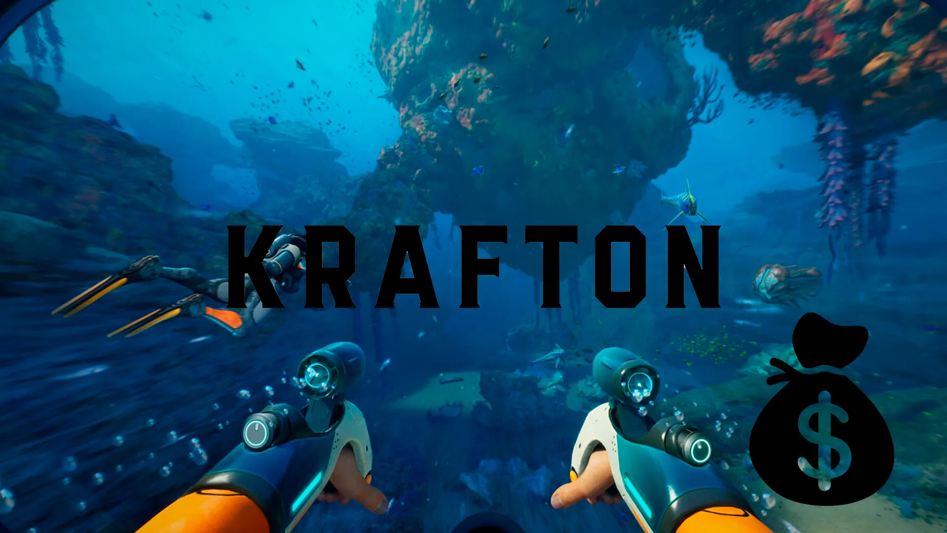 Imagen de Subnautica 2, el logo de Krafton y una bolsa de dinero, simbolizando pago