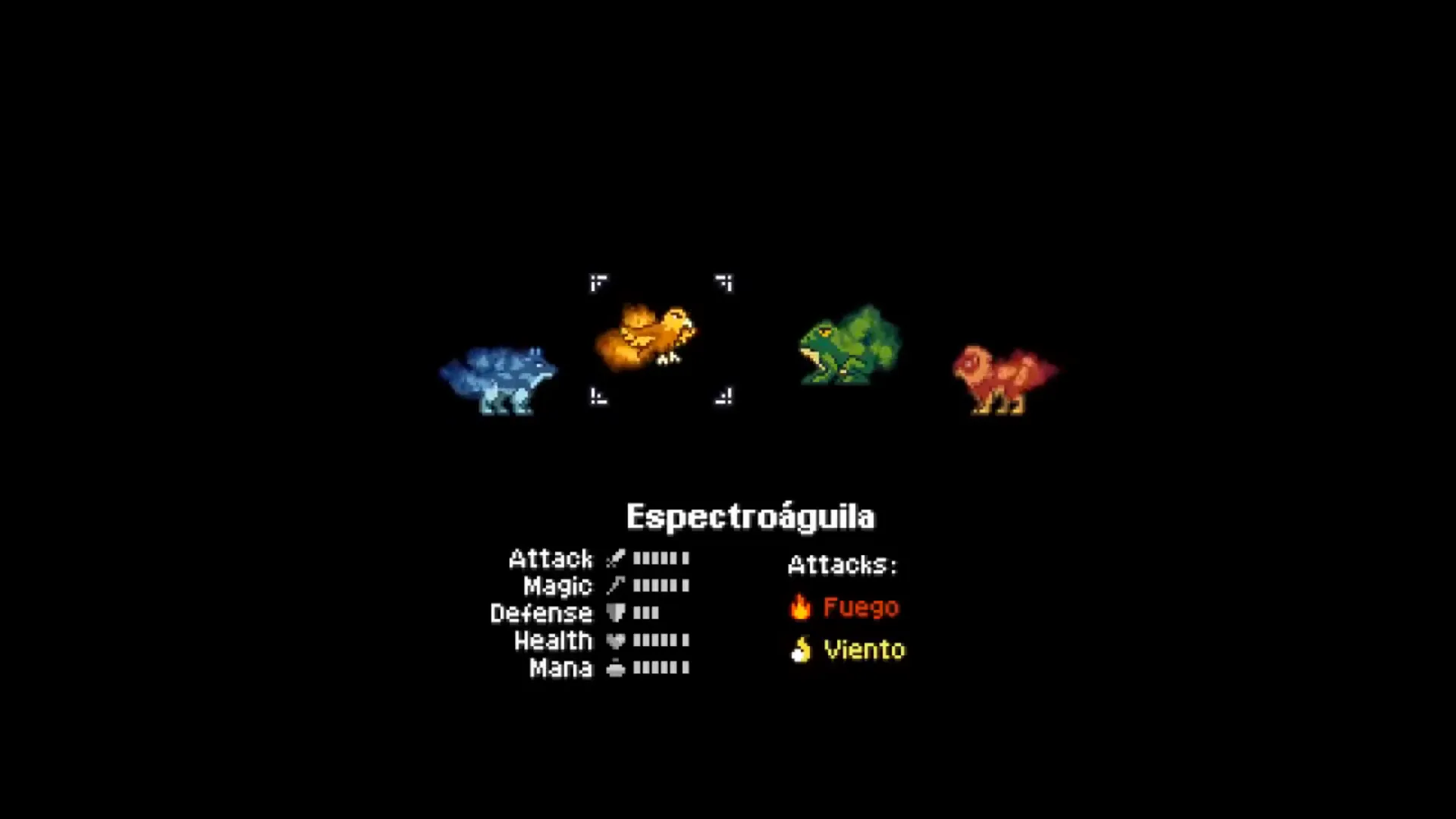 Pantalla de elección de monstruo inicial de Monster Sanctuary