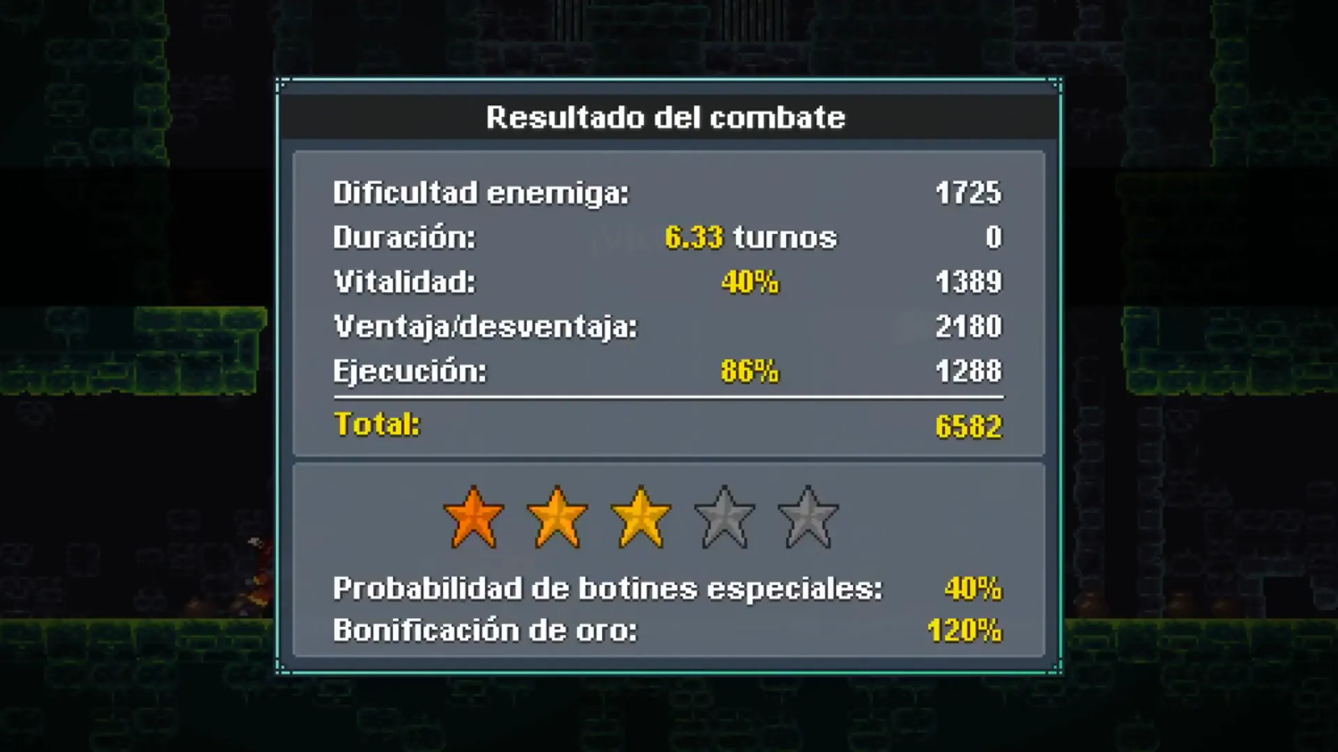 Pantalla de resultados del combate de Monster Sanctuary
