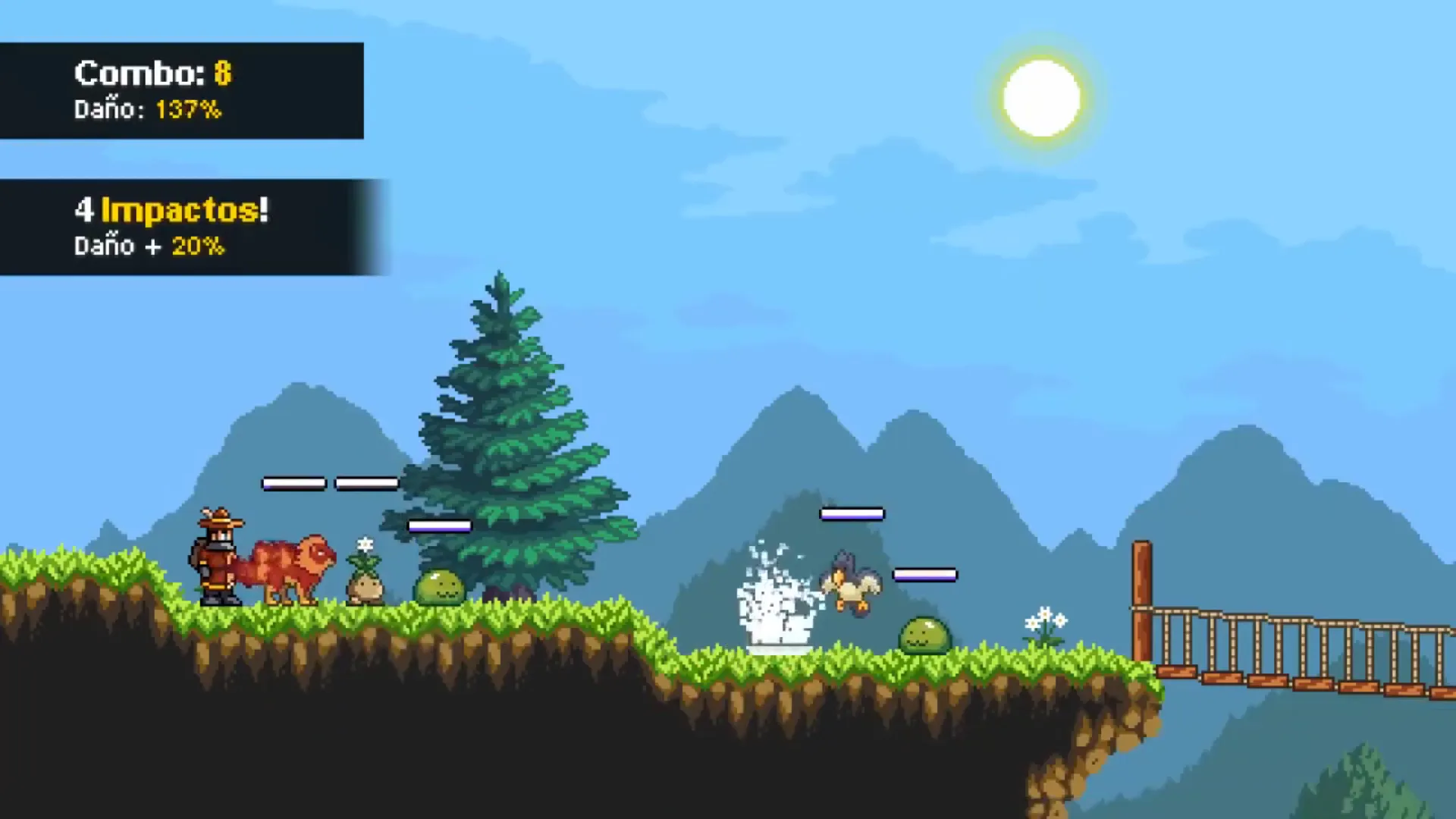 Combate de Monster Sanctuary donde se ve el medidor de combos