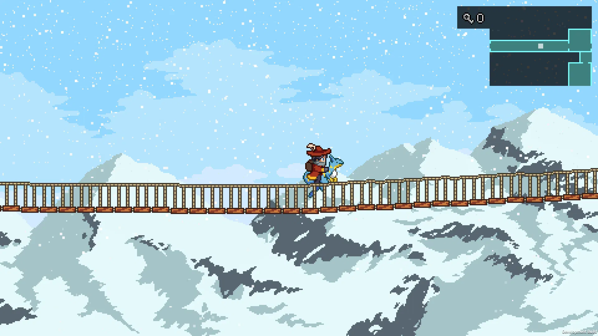 Escenario de un puente nevando de Monster Sanctuary