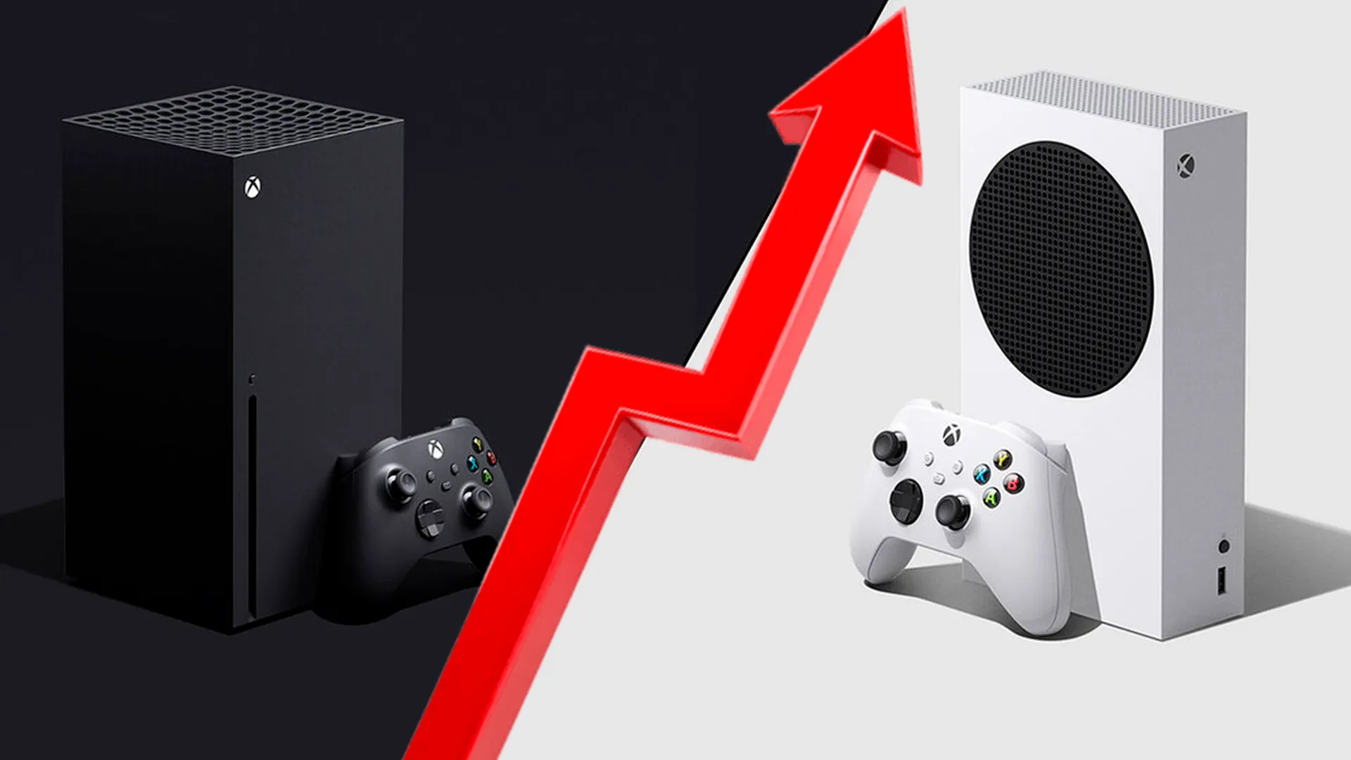 Xbox Series X|S con una flecha roja subiendo