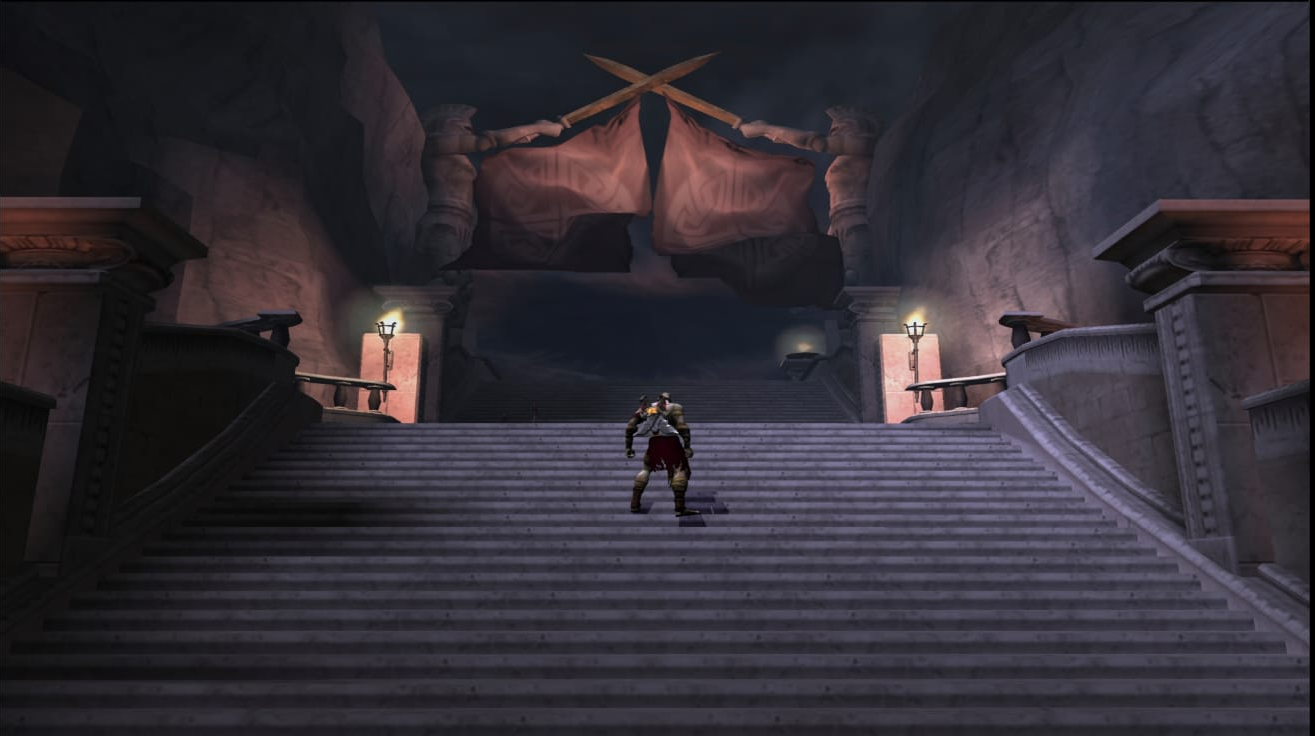Kratos en una escalera