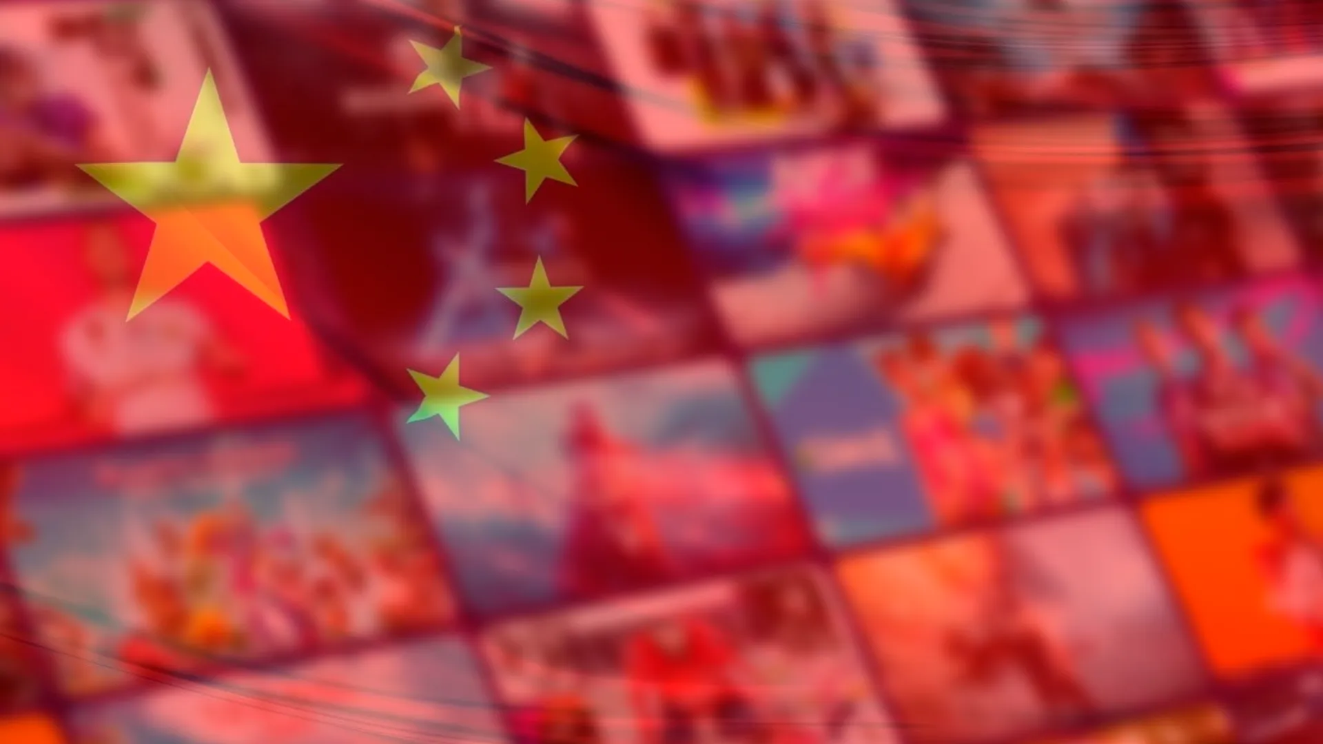 Biblioteca digital de videojuegos con bandera china por encima