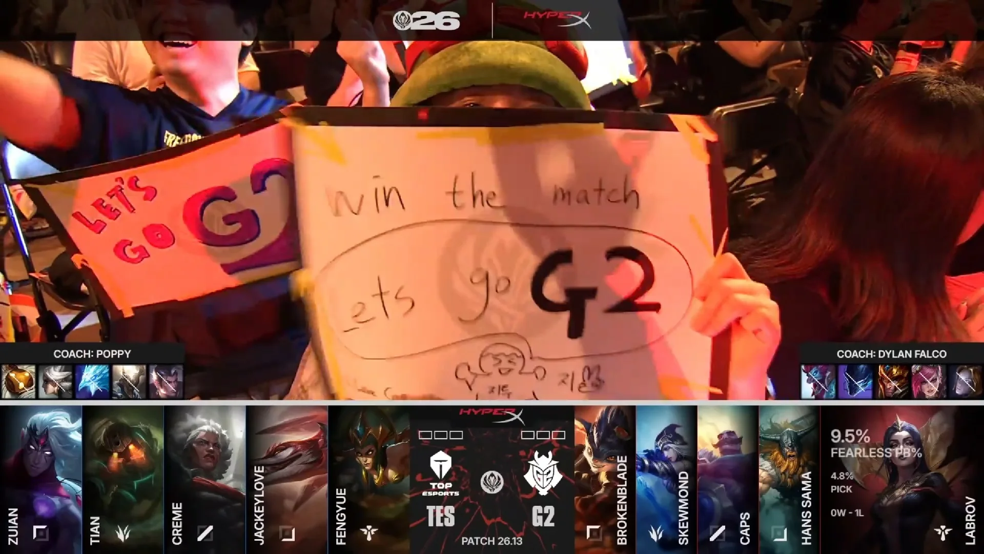 Draft del primer mapa del segundo partido de la jornada 1 del MSI de 2026 entre G2 y TES