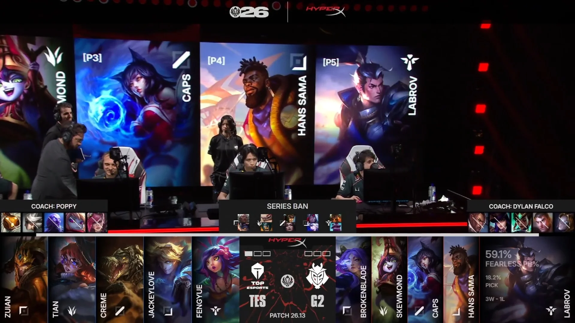 Draft del segundo mapa del segundo partido de la jornada 1 del MSI de 2026 entre G2 y TES