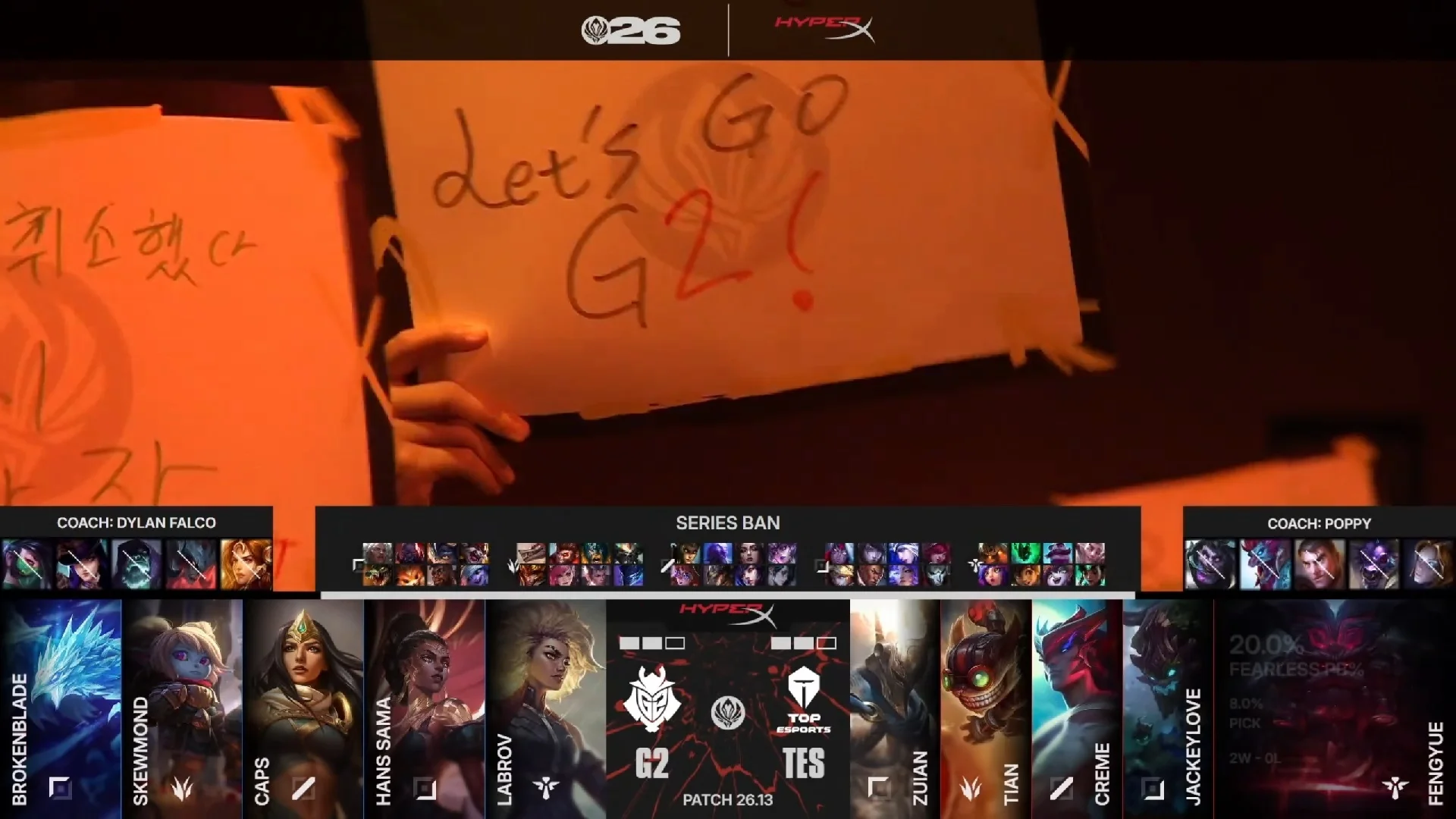 Draft del quinto mapa del segundo partido de la jornada 1 del MSI de 2026 entre G2 y TES