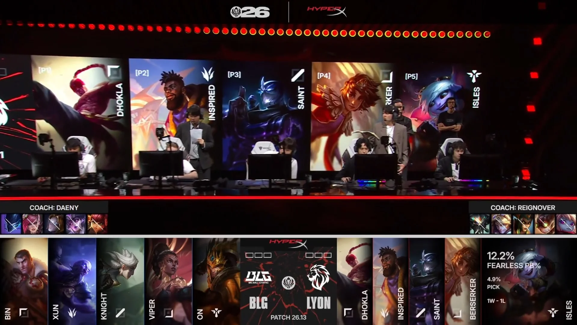 Draft del primer mapa del primer partido de la jornada 4 del MSI de 2026 entre BLG y LYON