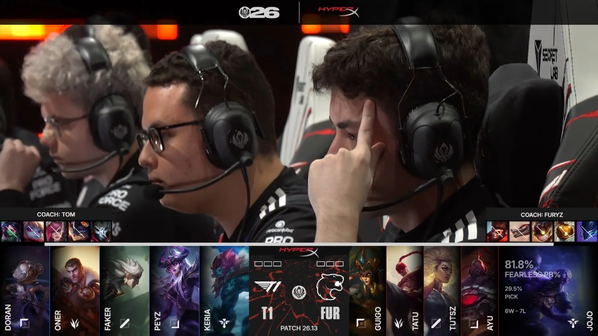 Draft del primer mapa del segundo partido de la jornada 4 del MSI de 2026 entre T1 y FUR