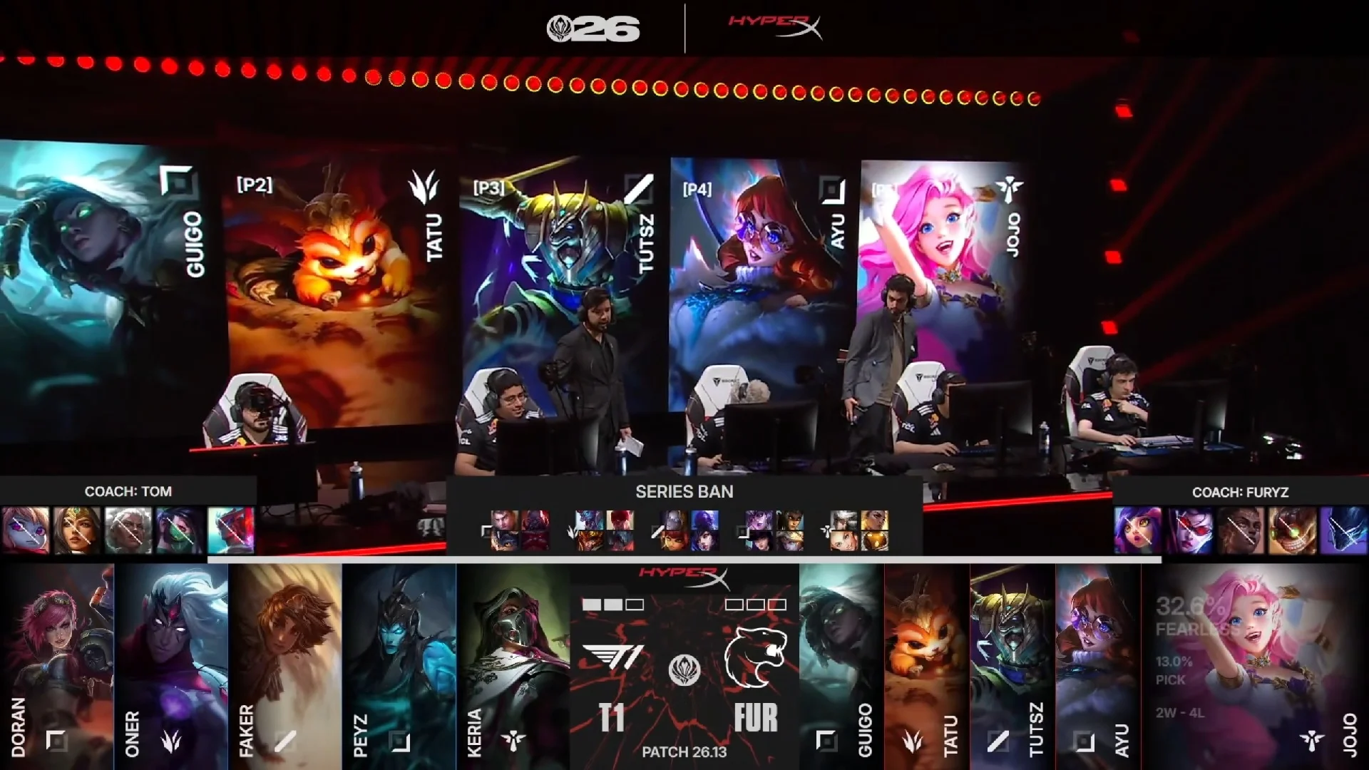 Draft del tercer mapa del segundo partido de la jornada 4 del MSI de 2026 entre T1 y FUR