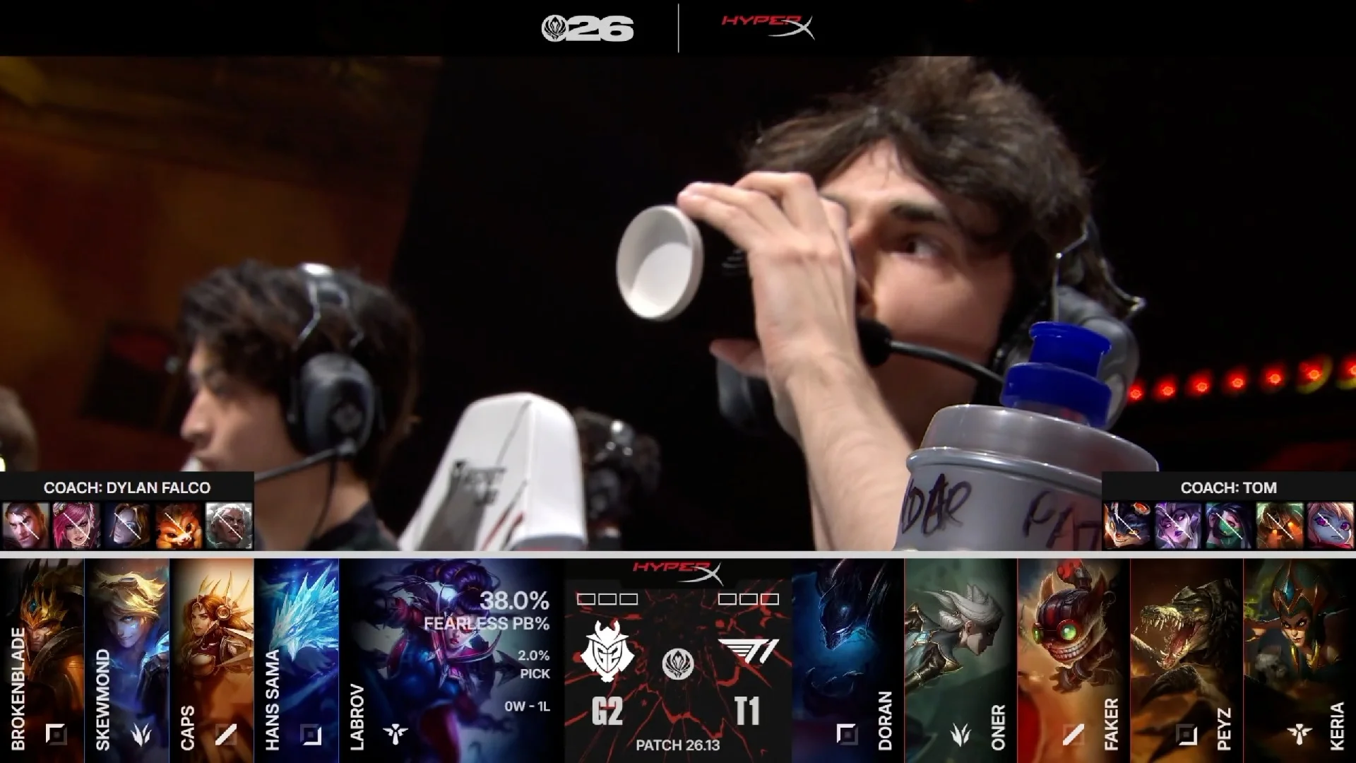 Draft del primer mapa del segundo partido de la jornada 5 del MSI de 2026 entre T1 y G2
