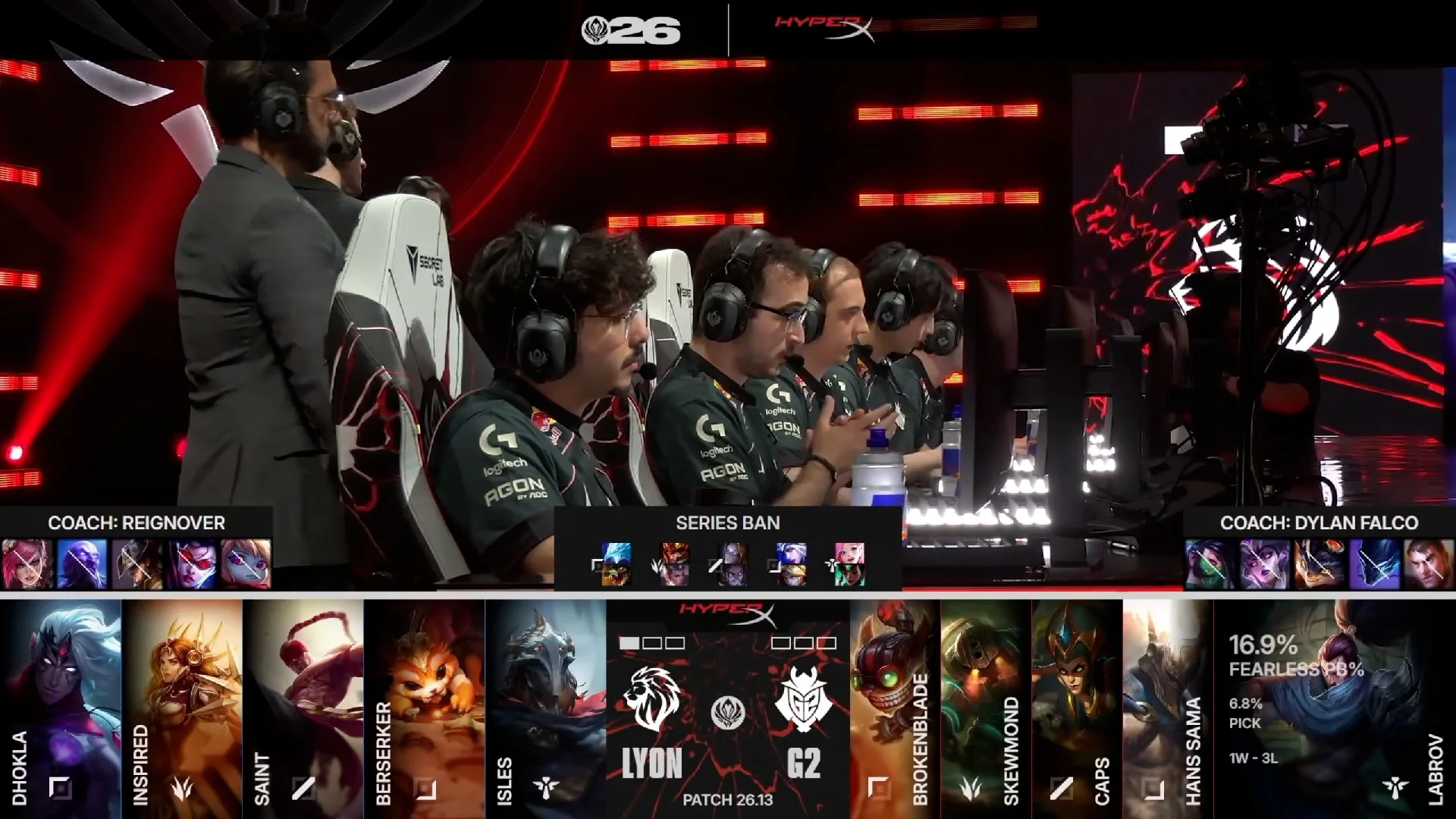 Draft del segundo mapa de la jornada 7 del MSI de 2026 entre LYON y G2
