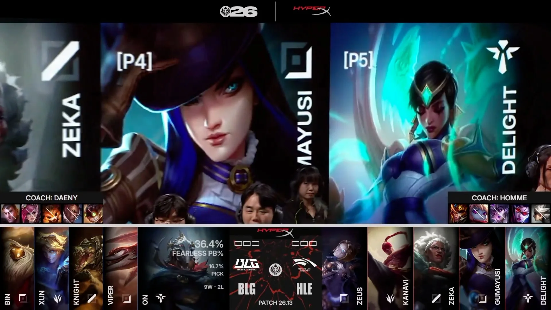 Draft del primer mapa de la jornada 9 del MSI de 2026 entre BLG y HLE