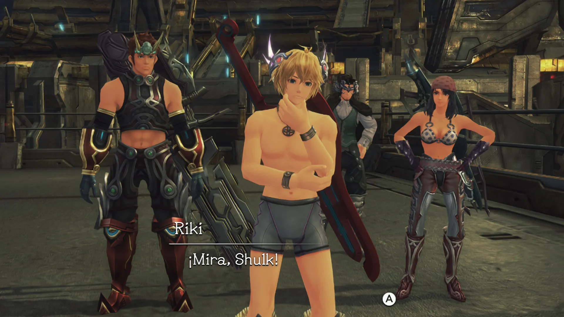Equipamiento de Xenoblade Chronicles mostrándose en una cinemática