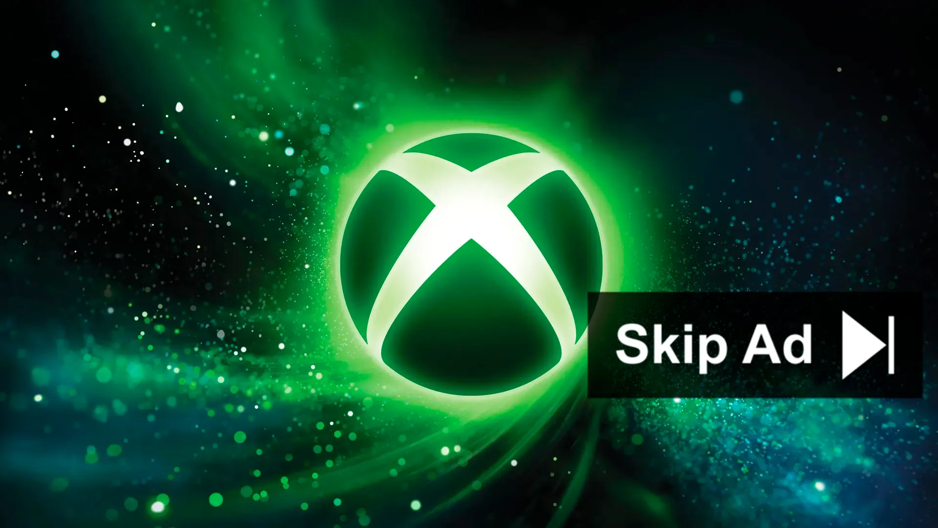 Logo de XBOX con un botón de saltar anuncio