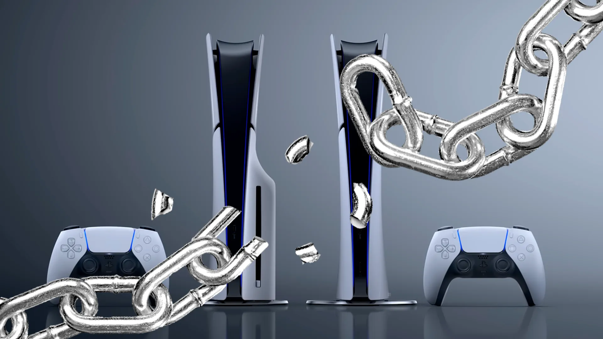 Imagen de PS5 con unas cadenas rotas